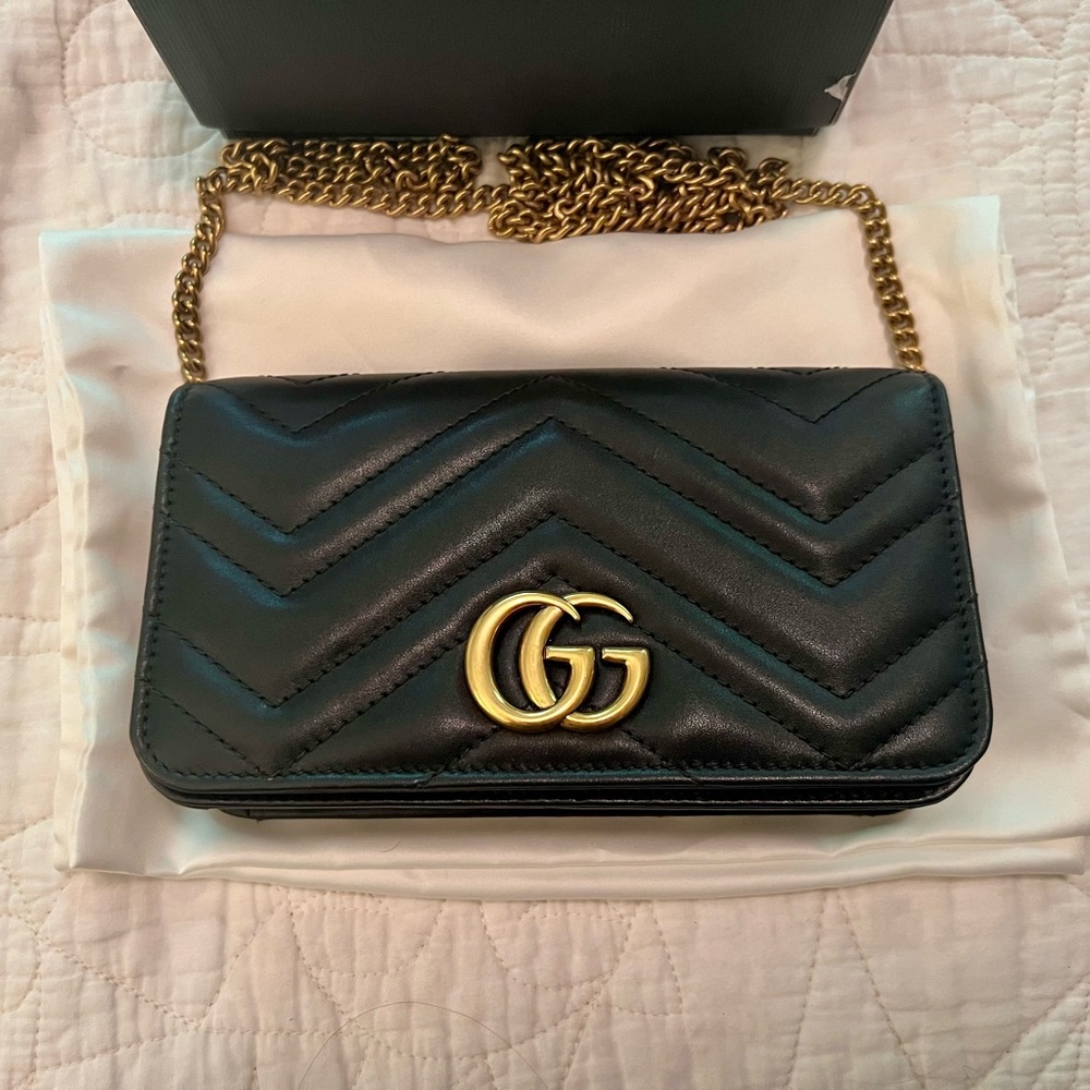 Gucci GG Marmont Chain Flap Bag Matelasse Leather Mini